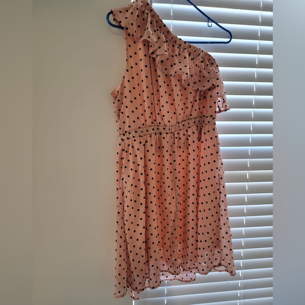 Andree peach polka dot off shoulder dress large